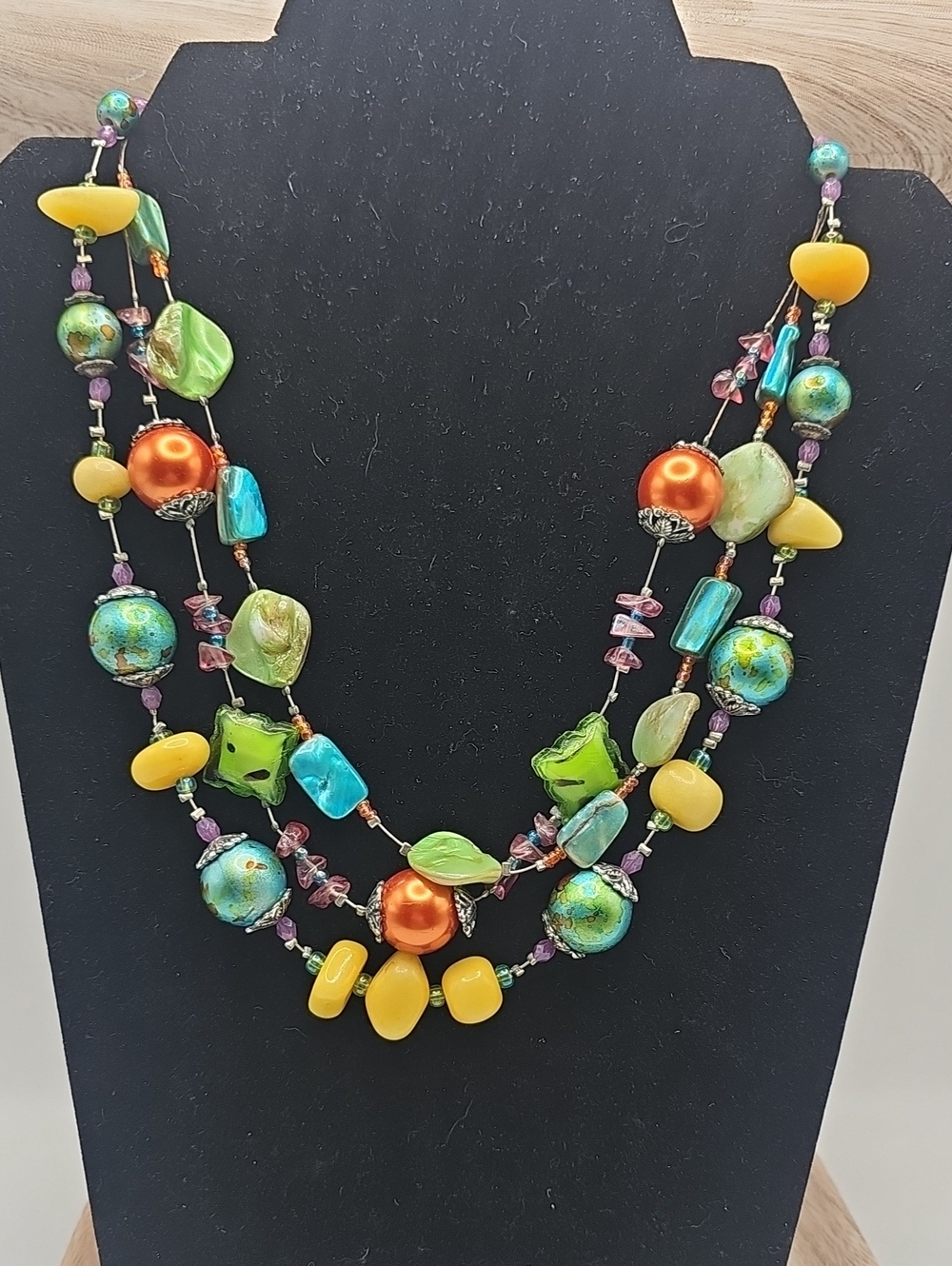 Chicos Multi-Color Beaded Layered Necklace with Green, Yellow and Orange Accents
